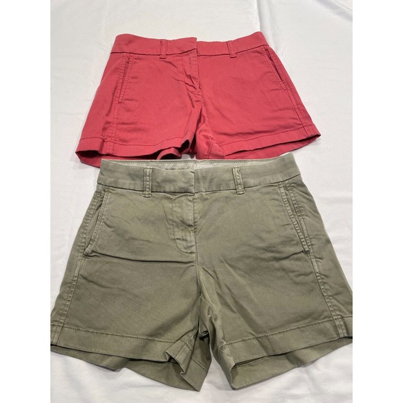 Lot of 2 J.CREW Women's Chino Shorts Size 00 Pink Olive Green Classic Casual - Picture 2 of 16